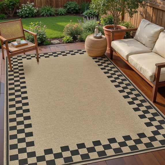 UERMEI 5x7 Area Rug for Living Room: Washable Non Slip Jute Look Carpet Low Pile Farmhouse Rug for Bedroom Under Coffee Table Dining Room - Geometric Brown