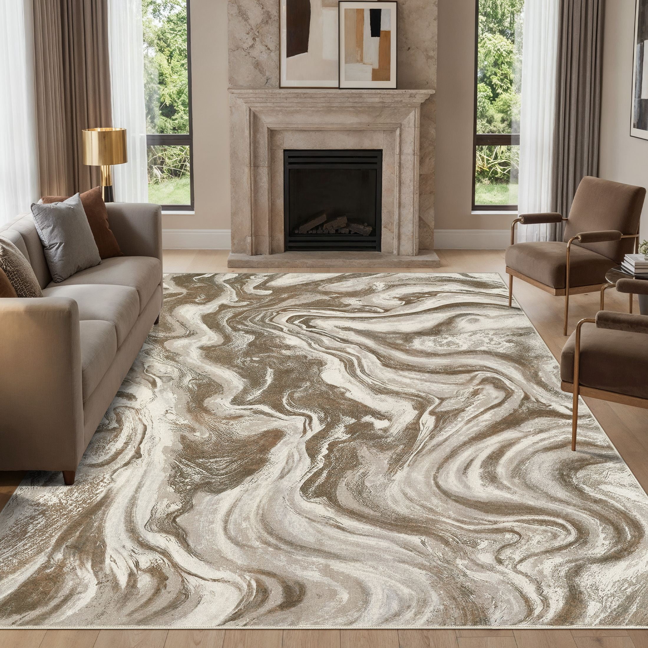 UERMEI Washable Area Rug 5'x7' Golden Brown Abstract Design - Walmart.com