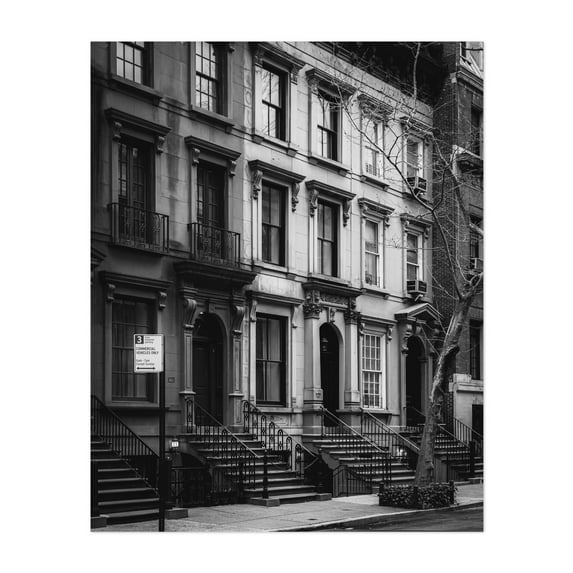 UES Brownstones B&W - Manhattan New York Photography Black and White Architecture City Street Photography Vintage Cityscape Unframed Wall Art Print 9 x 12 inches