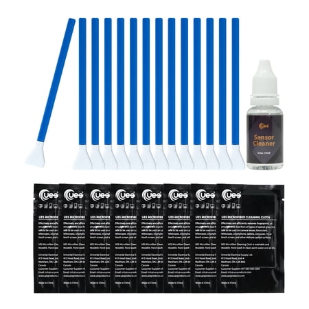UES Full-Frame Camera Sensor Cleaning Kit (14pcs Swabs + 15ml Cleaner) and 8pcs Lens Cleaning Cloth