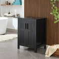 thumbnail image 1 of UEV 24" Black Bathroom Vanity with Sink Combo,Modern Vanity with Vessel Sink,Stylish Bathroom Vanity Cabinet,Grooved Doors & Metal Handles,Modern Bronze Round Bowl Tempered Glass Vessel Sink, 1 of 7