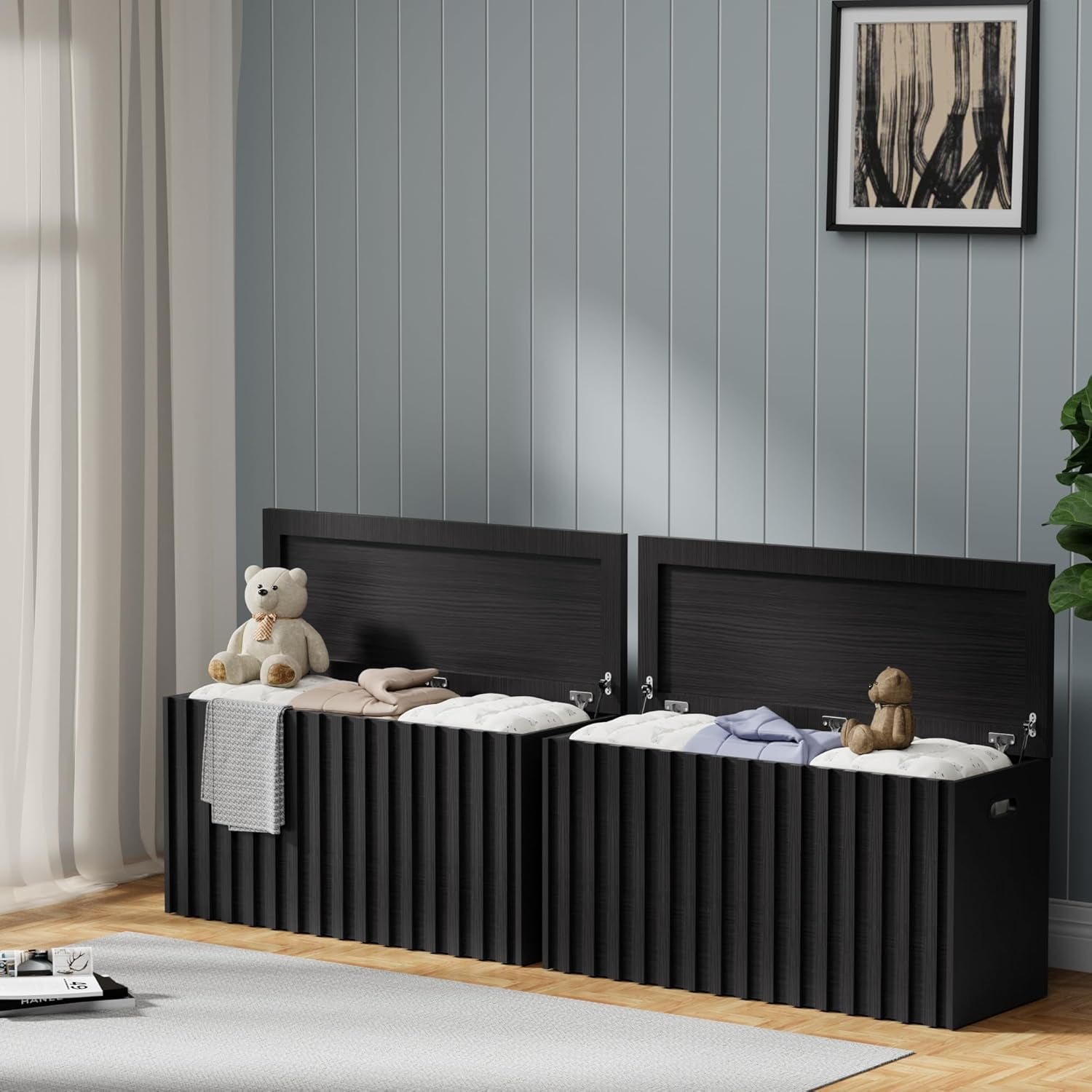 UEV Black Storage Bench Set of 2, 39.4