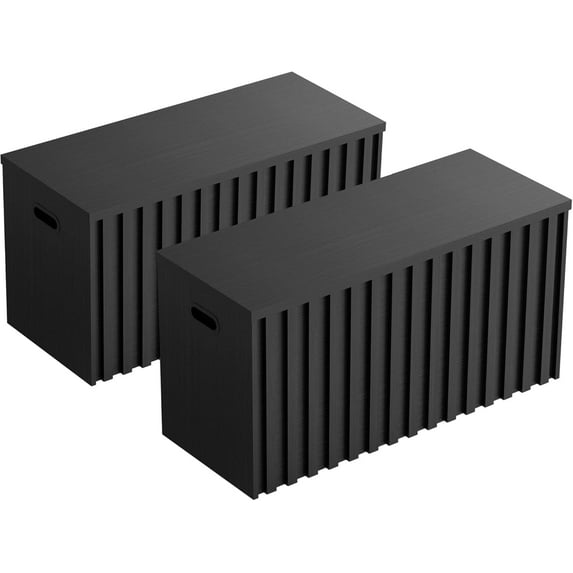 UEV Black Storage Bench Set of 2, 39.4" Fluted Wood Storage Trunk with 2 Safety Hinges, Sturdy Storage Chest, Storage Bench for Bedroom,Entryway, Living Room