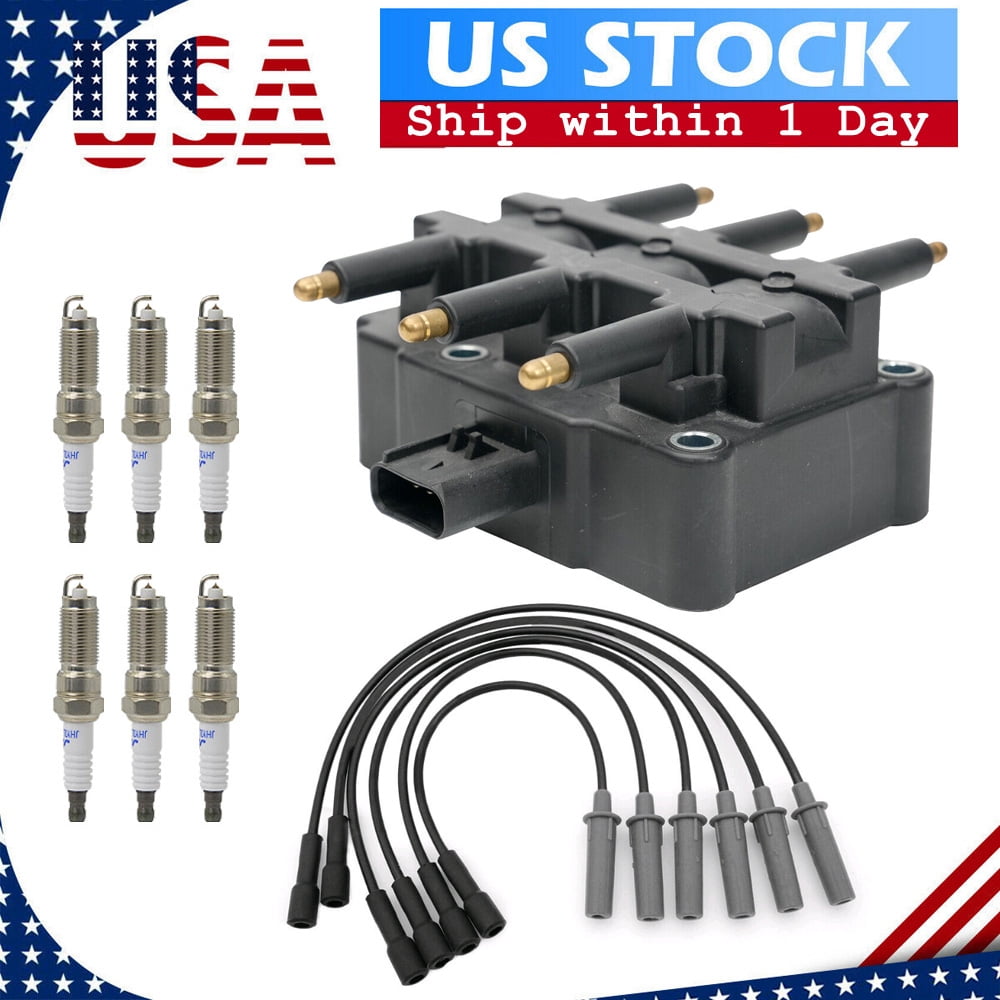 UF305 Ignition Coil Pack & 6pcs Spark Plugs & 6pcs Wire Set for 2001-2010 Jeep Wrangler Chrysler Town & Country Dodge Grand Caravan Voyager Pacifica 3.3L 3.8L 27703 6716137 56029098AA