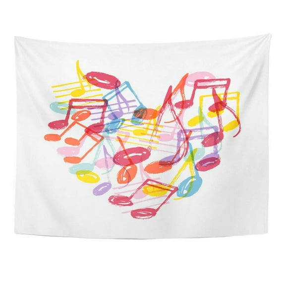 UFAEZU Abstract Pattern with Music Notes in Heart Shape Design Accessory Beat Beautiful Wall Art Hanging Tapestry Home Decor for Living Room Bedroom Dorm 51x60 inch