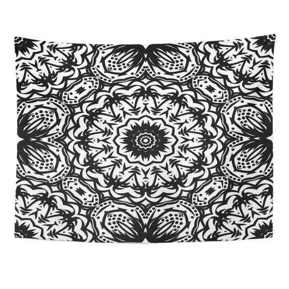 UFAEZU Abstraction Mandala Floral Oriental Vintage It is Black Blank Wall Art Hanging Tapestry Home Decor for Living Room Bedroom Dorm 60x80 inch