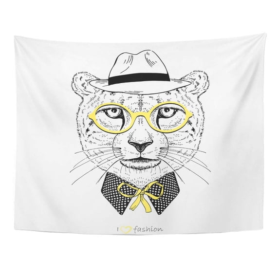 UFAEZU Accessories Portrait Cheetah Boy Hipster White Baby Beautiful Bow Cat Chic Wall Art Hanging Tapestry Home Decor for Living Room Bedroom Dorm 60x80 inch