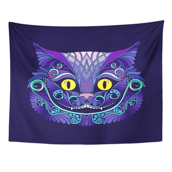 UFAEZU Alice Applique with The Head Cheshire Cat from Fairy Tale Badge Black Wall Art Hanging Tapestry Home Decor for Living Room Bedroom Dorm 60x80 inch