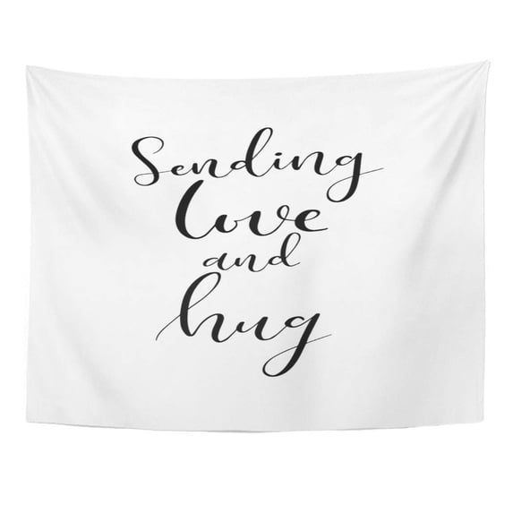 UFAEZU Alphabet Word Brush Pen Lettering Phrase Sending Love and Hug Artistic Black Wall Art Hanging Tapestry Home Decor for Living Room Bedroom Dorm 51x60 inch