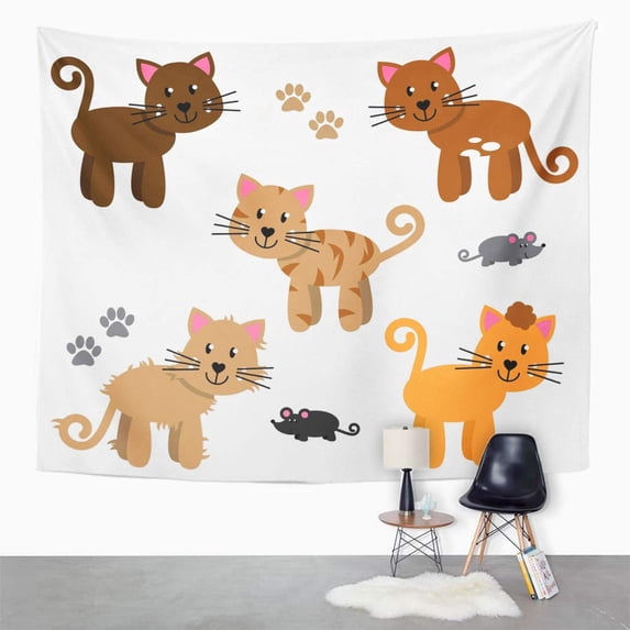 UFAEZU American Collection Cute and Playful Cats Kittens Bobtail Wall Art Hanging Tapestry Home Decor for Living Room Bedroom Dorm 60x80 inch