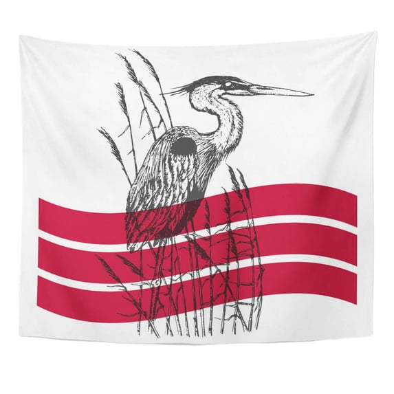 UFAEZU Antique Black Ancient Heron in Vintage Engraving Style with Red Shape Retro for White Beak Wall Art Hanging Tapestry Home Decor for Living Room Bedroom Dorm 51x60 inch