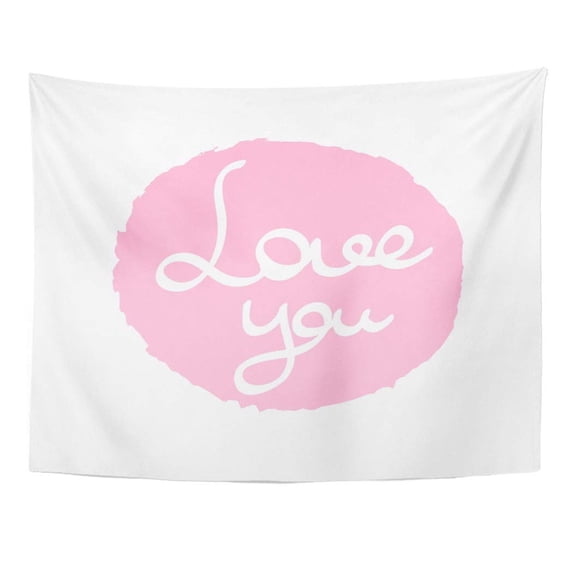 UFAEZU Artistic Phrase Love You in Pink Circle Shape Quote for Colorful Romantic Creative Cup Caption Wall Art Hanging Tapestry Home Decor for Living Room Bedroom Dorm 51x60 inch