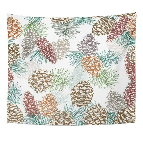 UFAEZU Artistic Winter Cones and Needles Pine Cedar Fir Tee Hand Drawing Pinecones Sketch Wall Art Hanging Tapestry Home Decor for Living Room Bedroom Dorm 51x60 inch