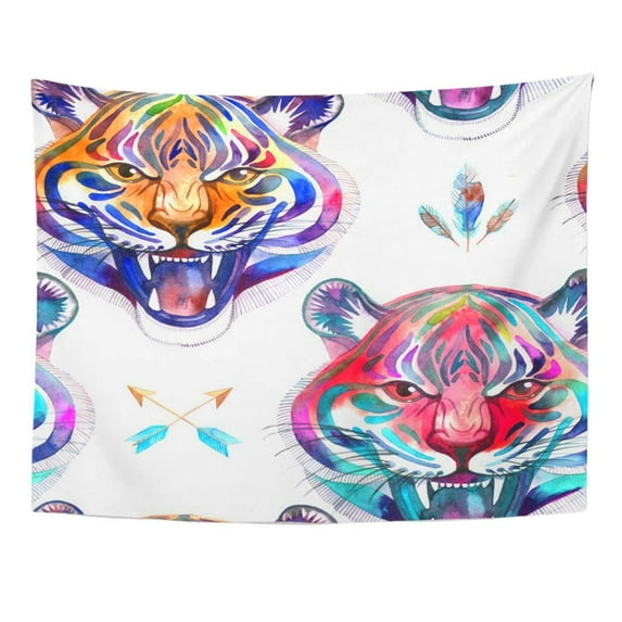 UFAEZU Beautiful Artistic with Portrait Tiger Watercolor for Your Unusual Design Wall Art Hanging Tapestry Home Decor for Living Room Bedroom Dorm 51x60 inch