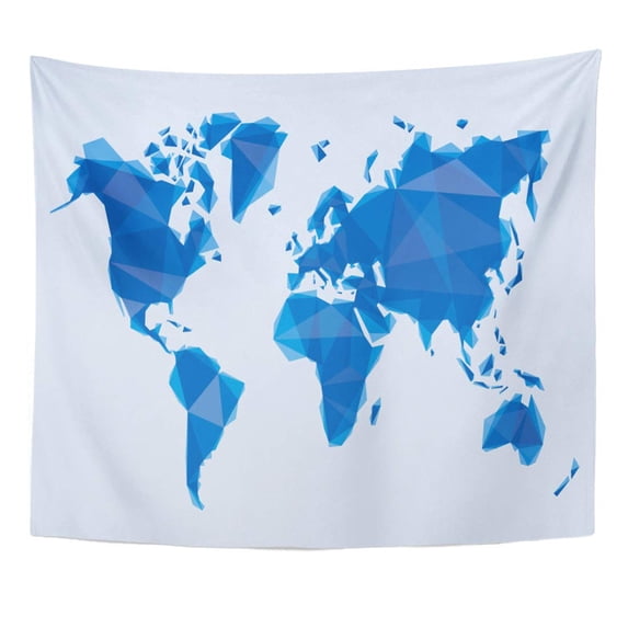 UFAEZU Black Geometric Blue Map The World in Origami Wall Art Hanging Tapestry Home Decor for Living Room Bedroom Dorm 60x80 inch