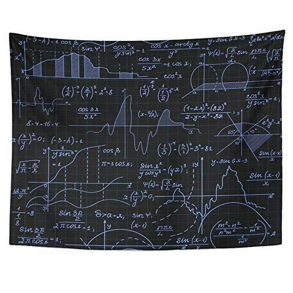 UFAEZU Black Math Educational with Multicolored Formulas Equations Plots Functions Wall Art Hanging Tapestry Home Decor for Living Room Bedroom Dorm 51x60 inch