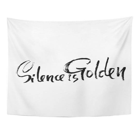 UFAEZU Black Silence is Golden Dry Brush Lettering Ink Proverb Modern Phrase Calligraphic Wall Art Hanging Tapestry Home Decor for Living Room Bedroom Dorm 60x80 inch