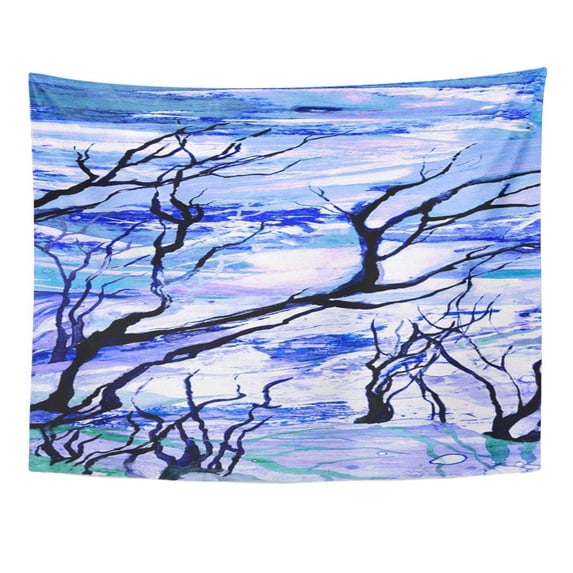 UFAEZU Blue Abstract Winter Landscape in Cold Gentle Tones on Textural Hand Painting Colorful Branches Wall Art Hanging Tapestry Home Decor for Living Room Bedroom Dorm 51x60 inch