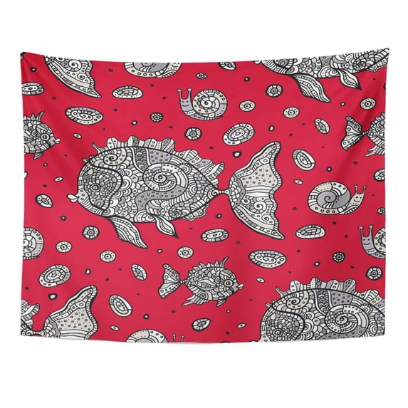 UFAEZU Blue Beach Cartoon Fishes Colorful Abstract Aquarium Wall Art Hanging Tapestry Home Decor for Living Room Bedroom Dorm 60x80 inch