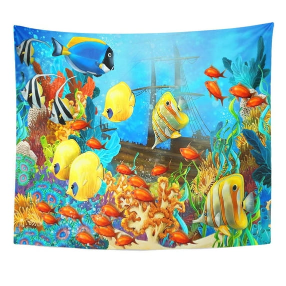 UFAEZU Blue Painting The Coral Reef for Children Colorful Dolphin Scenery Underwater Wall Art Hanging Tapestry Home Decor for Living Room Bedroom Dorm 51x60 inch