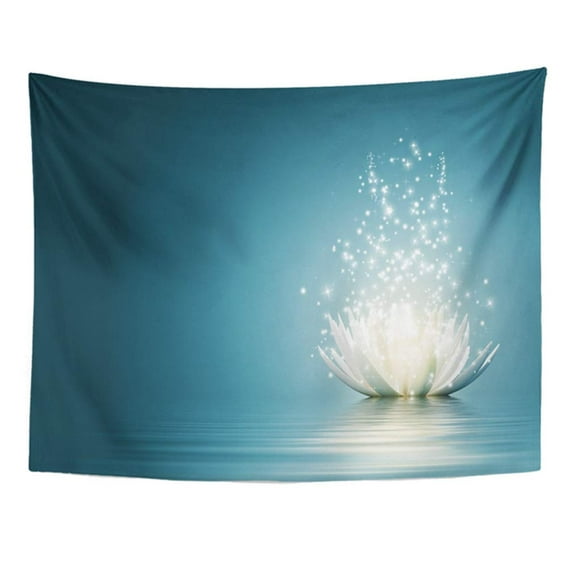 UFAEZU Blue Zen Magic Lotus Flower Colorful Water Miracle Light Glow Lily Calm Fairy Wall Art Hanging Tapestry Home Decor for Living Room Bedroom Dorm 60x80 inch