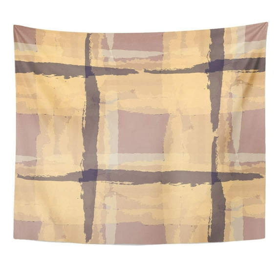 UFAEZU Border Abstract Kilt Grunge with Hand Crossing Lines Rustic Check Tartan Scottish Ancient Bright Wall Art Hanging Tapestry Home Decor for Living Room Bedroom Dorm 51x60 inch