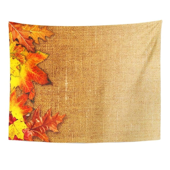 UFAEZU Brown Jute Fallen Foliage Over Old Hessian Abstract Autumn Red Vintage Empty Wall Art Hanging Tapestry Home Decor for Living Room Bedroom Dorm 51x60 inch