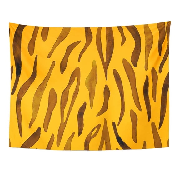 UFAEZU Brown Tiger Abstract Watercolor Hand On Yellow Orange Zebra Tropical Wall Art Hanging Tapestry Home Decor for Living Room Bedroom Dorm 60x80 inch
