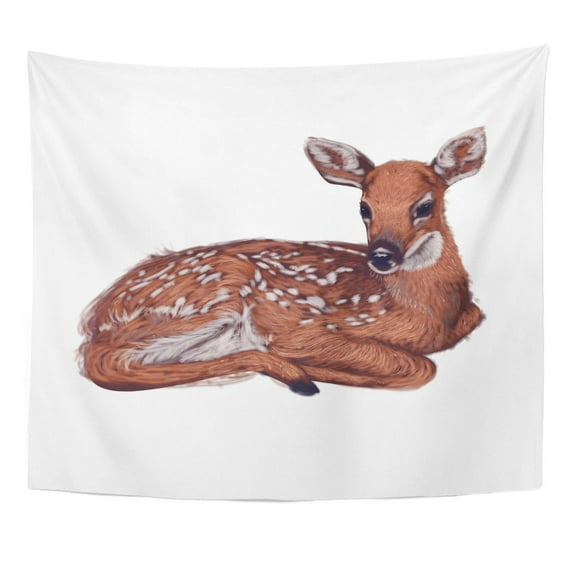 UFAEZU Brown Woodland Lying Little Baby Deer Spotted Winter Wall Art Hanging Tapestry Home Decor for Living Room Bedroom Dorm 60x80 inch