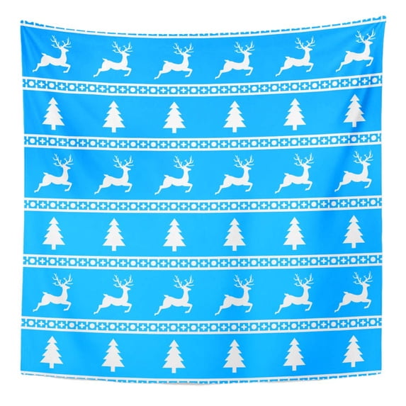 UFAEZU Christmas Reindeer and Spruces Blue in The Sweater Wall Art Hanging Tapestry Home Decor for Living Room Bedroom Dorm 60x80 inch