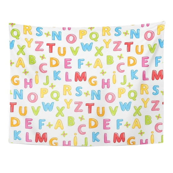UFAEZU Colorful Abstract with ABC Letters for Your Design Alphabet Book Butterfly Wall Art Hanging Tapestry Home Decor for Living Room Bedroom Dorm 51x60 inch