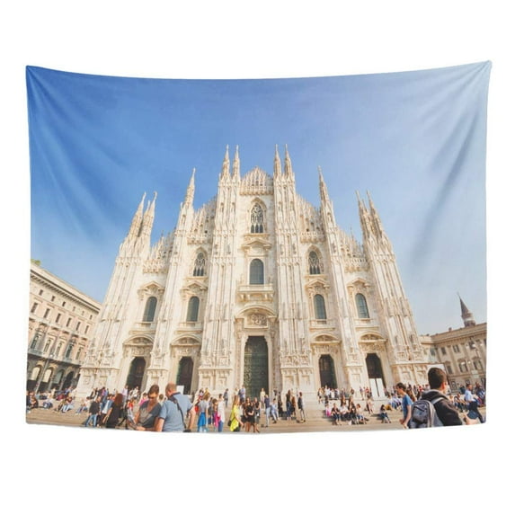 UFAEZU Colorful Ancient Milan Milano Italy October 13 People at Duomo in Front Cathedral The Tourist Autumn Wall Art Hanging Tapestry Home Decor for Living Room Bedroom Dorm 60x80 inch