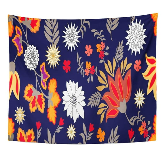 UFAEZU Colorful Folk Flourish Border Floral Blooming Flowers and Grey Wall Art Hanging Tapestry Home Decor for Living Room Bedroom Dorm 51x60 inch