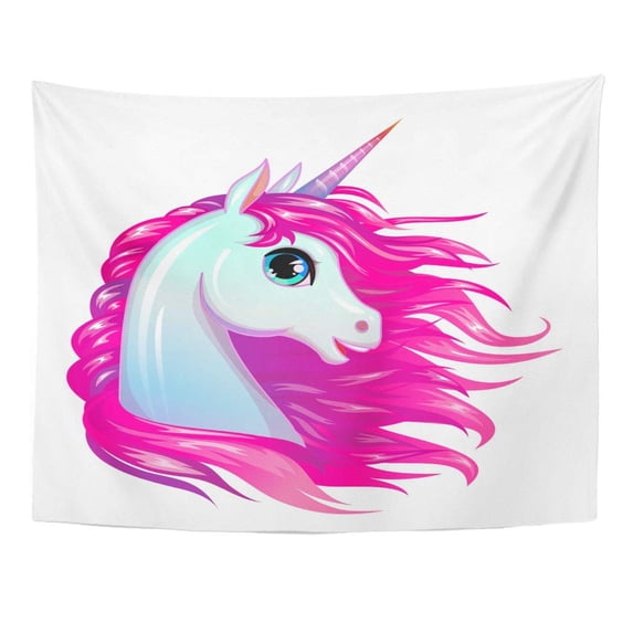 UFAEZU Colorful Horn Cute Magic Unicorn Character Pony Girl Head Pink Application Wall Art Hanging Tapestry Home Decor for Living Room Bedroom Dorm 60x80 inch