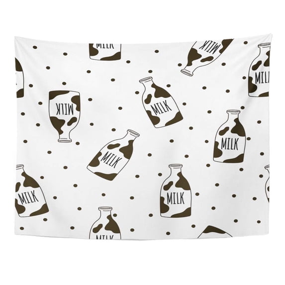 UFAEZU Cow Milk Bottles for Pattern Glass Bank Beverage Black Breakfast Wall Art Hanging Tapestry Home Decor for Living Room Bedroom Dorm 51x60 inch