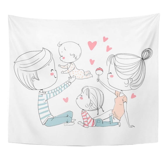 UFAEZU Daughter Baby Happy Family Mother Father and Children Love Wall Art Hanging Tapestry Home Decor for Living Room Bedroom Dorm 60x80 inch