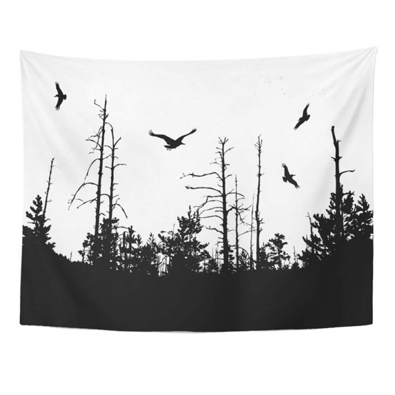 UFAEZU Dead Silhouette Dry Tree in Wood Tattoo Bird Wall Art Hanging Tapestry Home Decor for Living Room Bedroom Dorm 51x60 inch