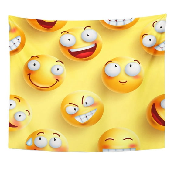 UFAEZU Expressions Smileys in Yellow Color with Continuous Happy Faces and Facial Wall Art Hanging Tapestry Home Decor for Living Room Bedroom Dorm 51x60 inch