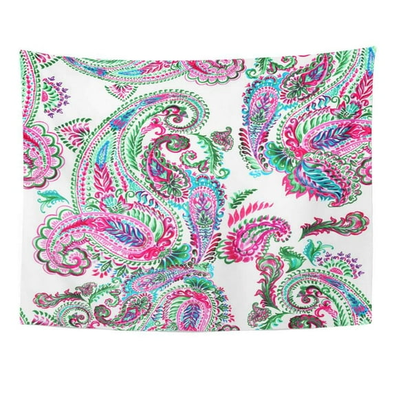 UFAEZU Floral Paisley Pattern Colour Watercolour White Colorful Watercolor Painting Leaves and Flowers Tribal Wall Art Hanging Tapestry Home Decor for Living Room Bedroom Dorm 60x80 inch