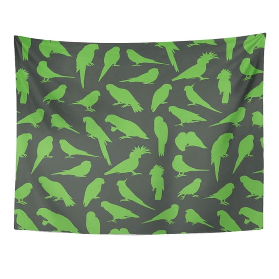 UFAEZU Green Alexandrine Parrots Birds Silhouette Pattern Yellow Amazon Budgerigar Wall Art Hanging Tapestry Home Decor for Living Room Bedroom Dorm 51x60 inch