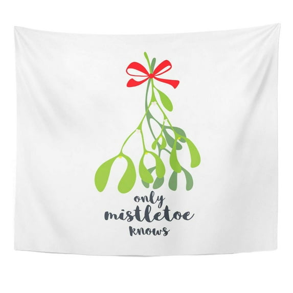 UFAEZU Green Celebration Christmas Text Only Mistletoe Knows Red Bow Wall Art Hanging Tapestry Home Decor for Living Room Bedroom Dorm 51x60 inch