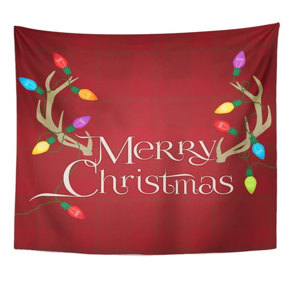 UFAEZU Green Cheerful Retro Christmas Lights Antlers Plaid Yellow Tree Wall Art Hanging Tapestry Home Decor for Living Room Bedroom Dorm 51x60 inch