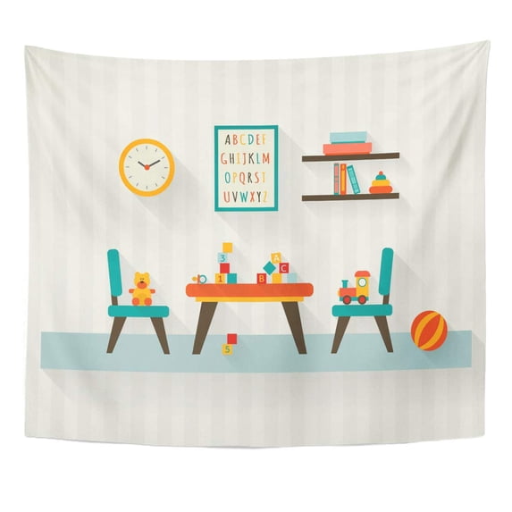 UFAEZU Green Play Playroom Kids in Nursery Baby Room Interior Wall Art Hanging Tapestry Home Decor for Living Room Bedroom Dorm 60x80 inch