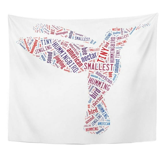 UFAEZU Hummingbird in Word Tag Cloud Tiny Nectar American Bird Smallest Bee Humming Wall Art Hanging Tapestry Home Decor for Living Room Bedroom Dorm 51x60 inch