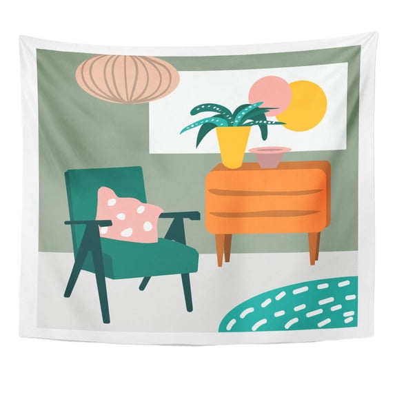 UFAEZU Interior Living Room Furniture House Mid Century Modern Armchair Wall Art Hanging Tapestry Home Decor for Living Room Bedroom Dorm 51x60 inch