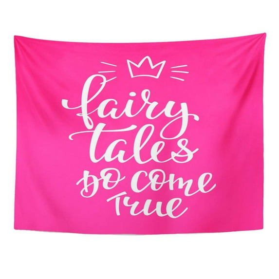 UFAEZU Lettering Fairy Tale Do Come True Girl Overlay Motivational Quote Cute Inspiration Sign Princess Party Wall Art Hanging Tapestry Home Decor for Living Room Bedroom Dorm 60x80 inch
