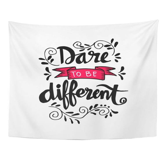 UFAEZU Life Dare to Be Different Lettering Quote Ribbon Text Badge Drawn Drop Wall Art Hanging Tapestry Home Decor for Living Room Bedroom Dorm 60x80 inch