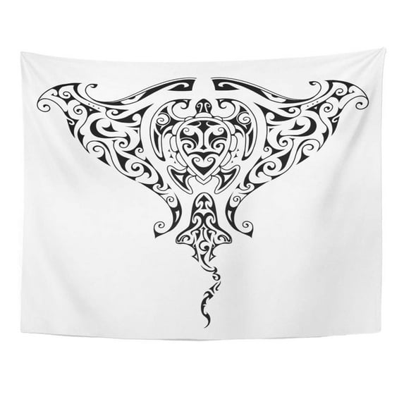 UFAEZU Maori Tattoo for Manta Ray Shape Ethnic Ornaments Including Shark and Turtle Inside Wall Art Hanging Tapestry Home Decor for Living Room Bedroom Dorm 60x80 inch