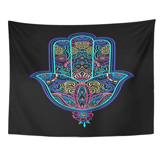 UFAEZU Multicolor Ornate Amulet Hamsa Hand Fatima Ethnic Common in Wall Art Hanging Tapestry Home Decor for Living Room Bedroom Dorm 60x80 inch