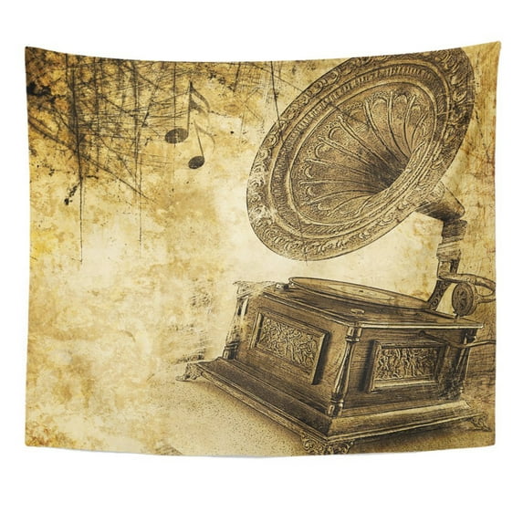 UFAEZU Musical in Grunge Style with Gramophone Wall Art Hanging Tapestry Home Decor for Living Room Bedroom Dorm 51x60 inch